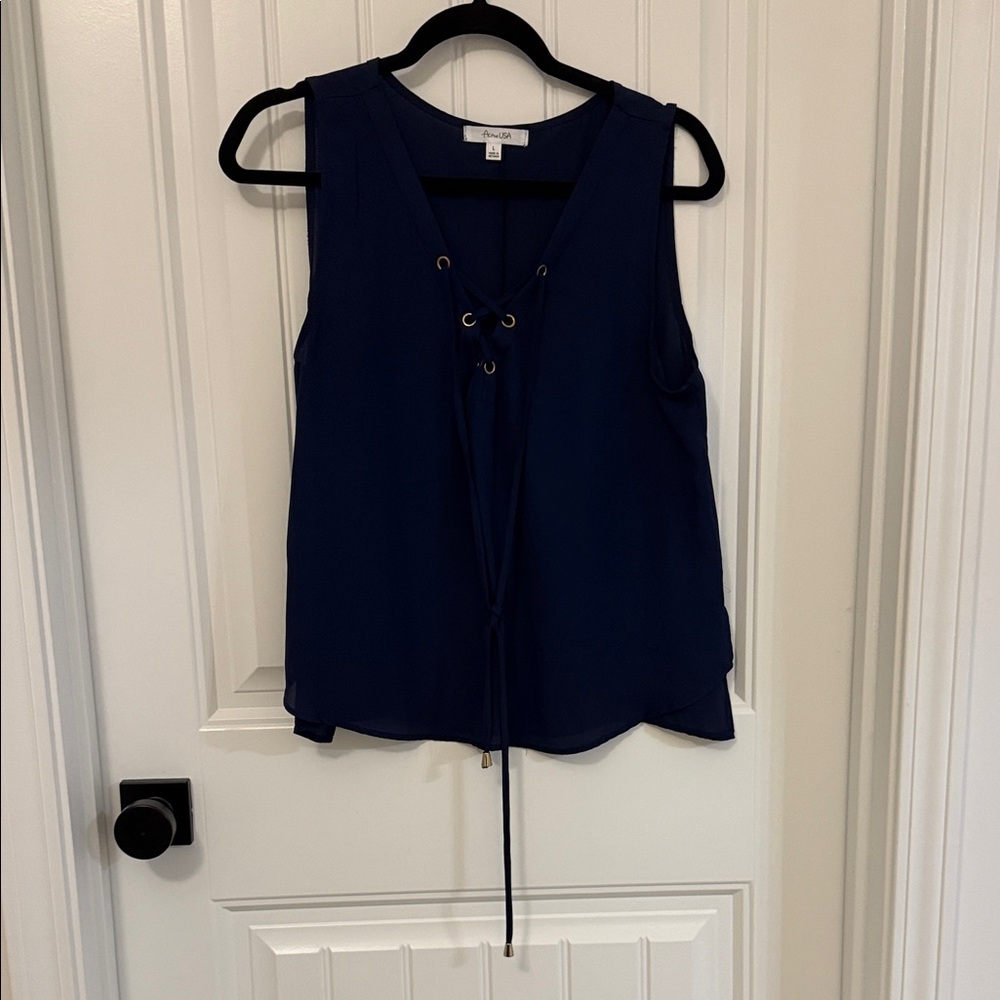 Active USA Deep Blue Lace-Up Tank Top